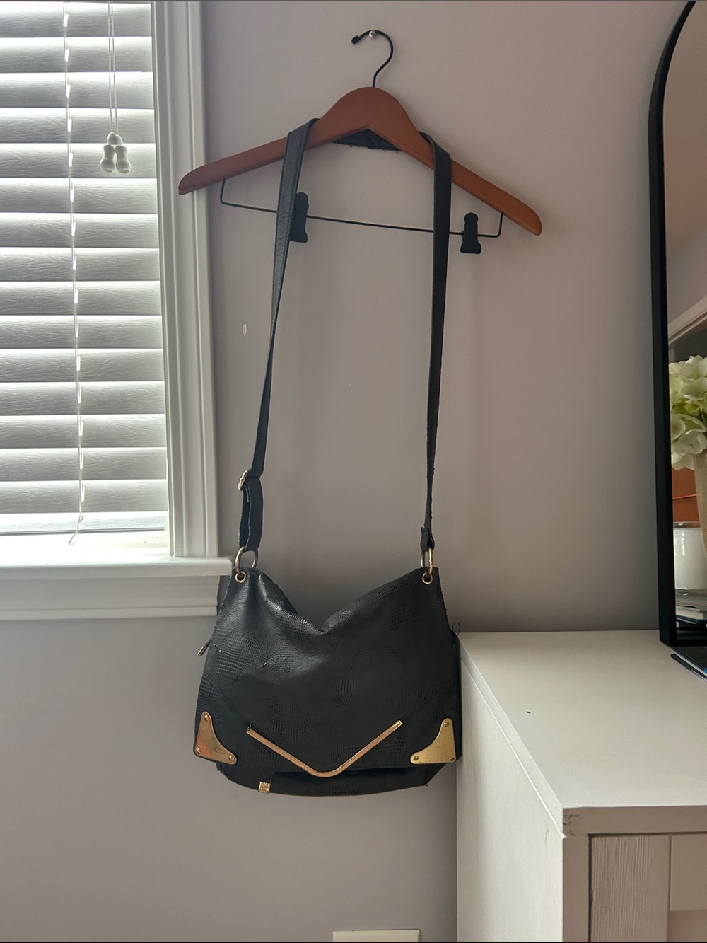 BCBG Black Shoulder Bag with Gold Hardware